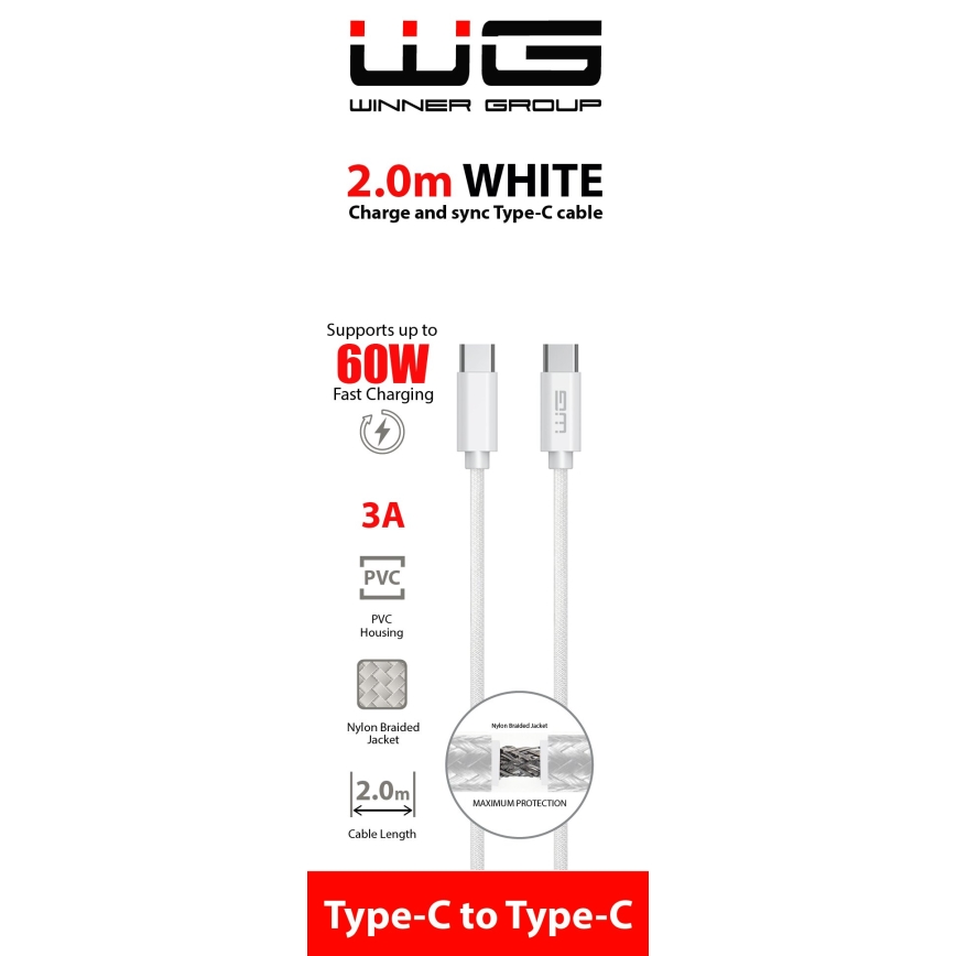 Winner Group - Câble USB USB-C / USB-C 60W 2m blanc