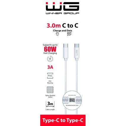 Winner Group - Câble USB USB-C / USB-C 60W 3m blanc