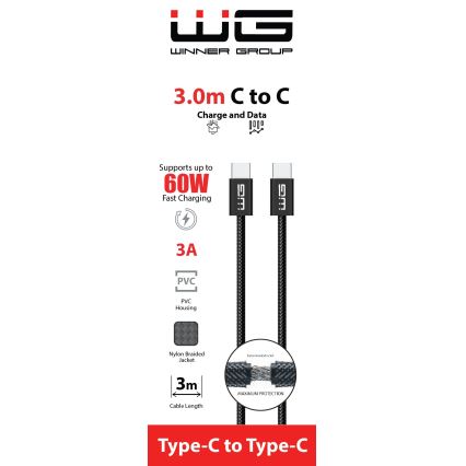 Winner Group - Câble USB USB-C / USB-C 60W 3m noir