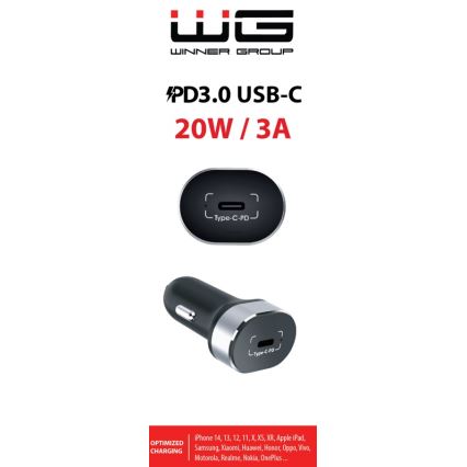 Winner Group - Chargeur pour voiture 1xUSB-C Power Delivery 20W noir
