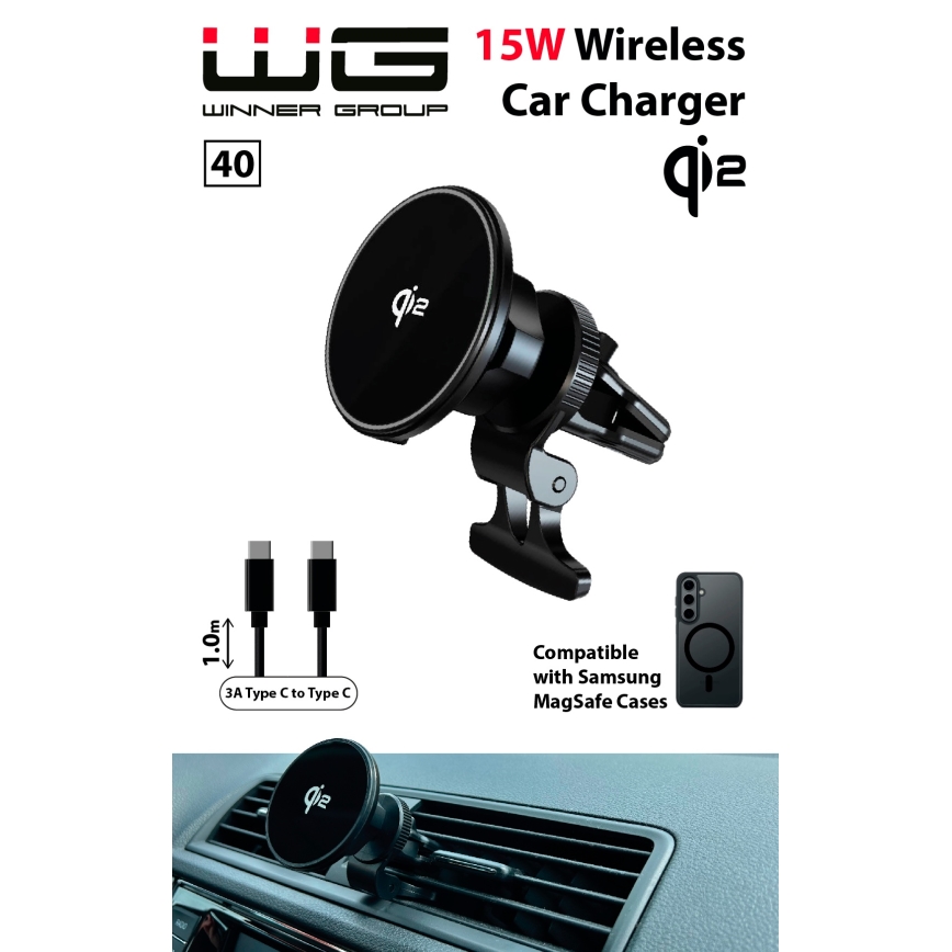 Winner Group - Chargeur sans fil et support pour voiture 15W Qi2 MagSafe