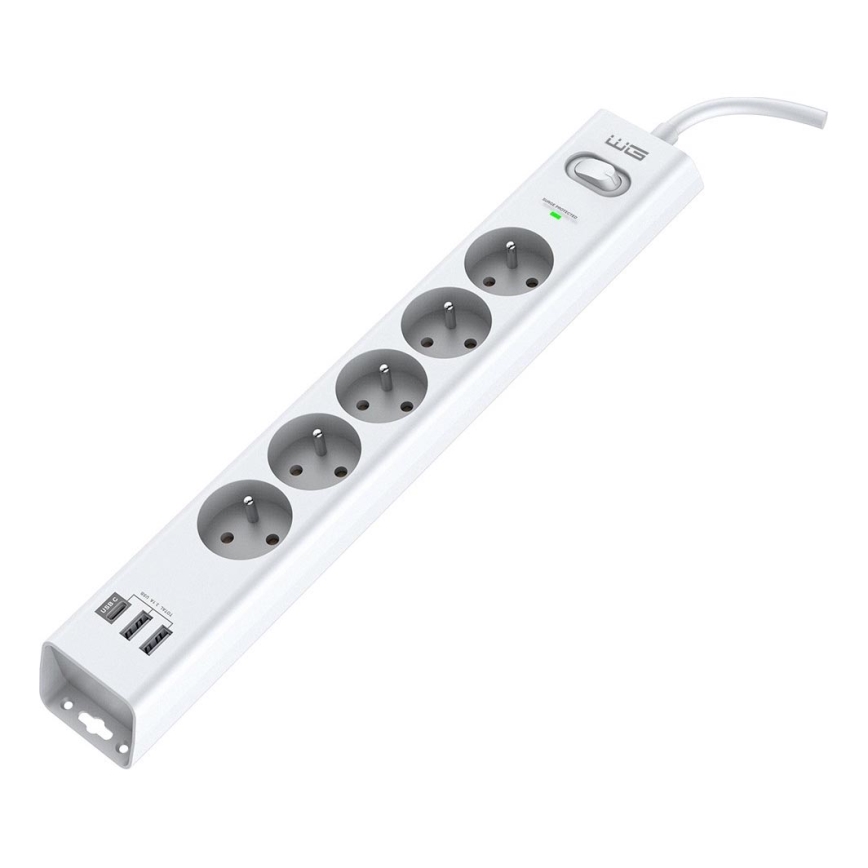 Winner Group - Dispositif de protection contre surtensions 5Z + 2xUSB-A + 1xUSB-C blanc