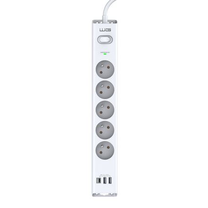 Winner Group - Dispositif de protection contre surtensions 5Z + 2xUSB-A + 1xUSB-C blanc