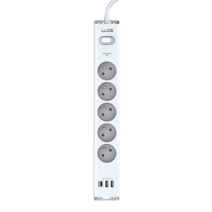 Winner Group - Dispositif de protection contre surtensions 5Z + 2xUSB-A + 1xUSB-C blanc