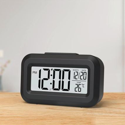 Winner Group - Réveil avec écran LCD et thermomètre 2xAAA noir