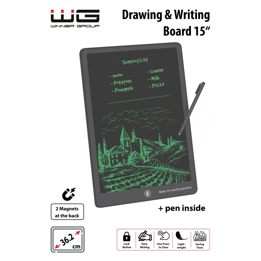 Winner Group - Tablette de dessin électronique 15 1xCR2032 noire