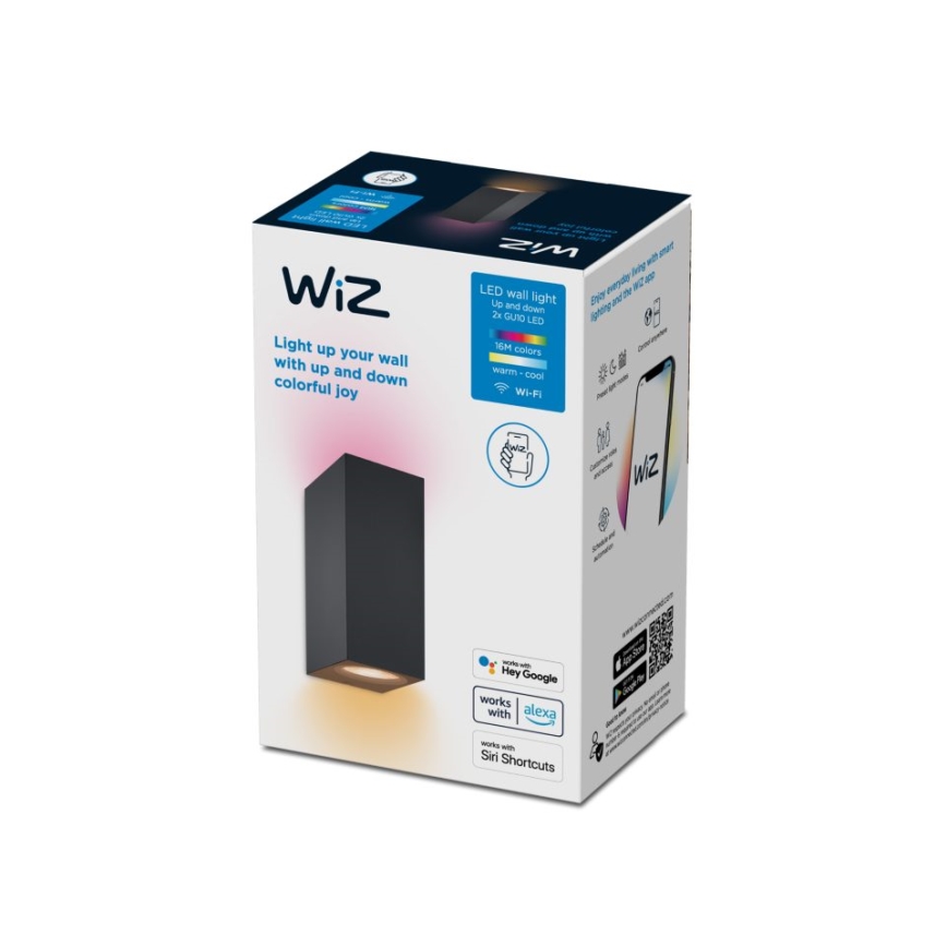 WiZ -Applique murale LED RVBW à intensité variable UP&DOWN 2xGU10/4,7W/230V 2200-6500K Wi-Fi CRI 90 noire