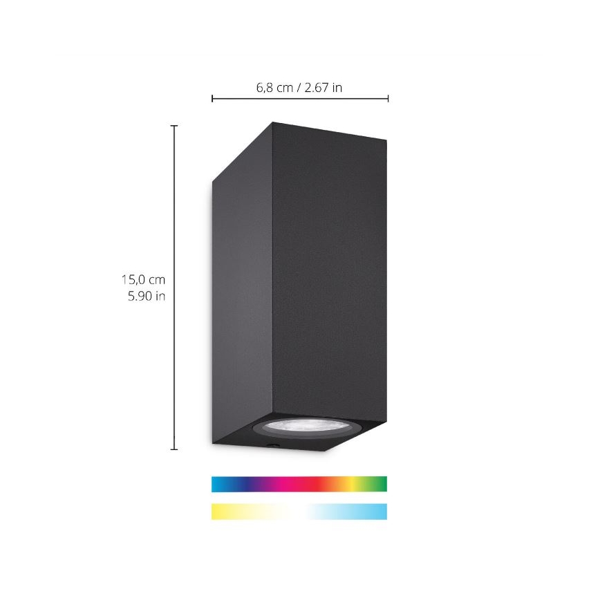 WiZ -Applique murale LED RVBW à intensité variable UP&DOWN 2xGU10/4,7W/230V 2200-6500K Wi-Fi CRI 90 noire