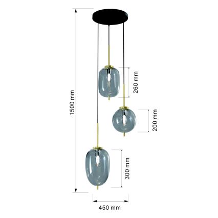 Wofi 5007-302 - Suspension filaire BELLEVILLE 3xE14/40W/230V noir/doré