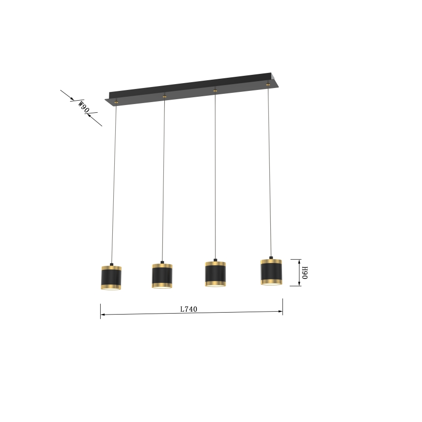 Wofi 7003-404 - Suspension LED dimmable sur câble TOULOUSE 4xLED/8,5W/230V noir/doré