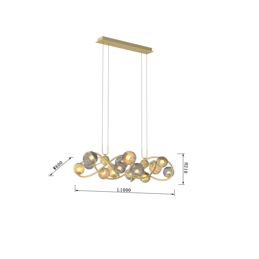 Wofi 7015-1404 - Suspension filaire LED METZ 14xG9/3,5W/230V doré/gris