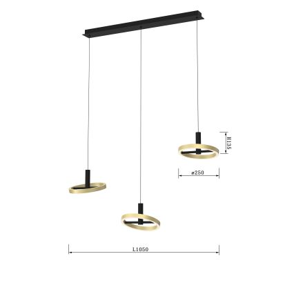 Wofi 7016-304 - Suspension filaire à intensité variable LED BREST LED/26W/230V noir/doré