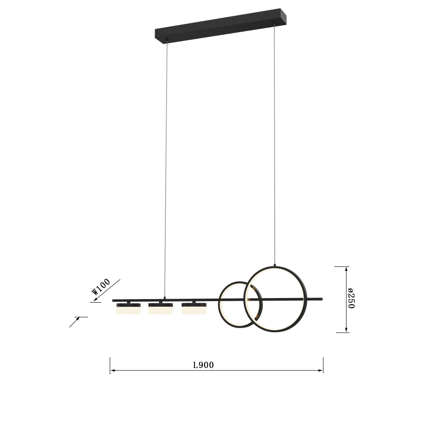 Wofi 7030-502 - Suspension filaire à intensité variable MESSINA LED/40W/230V noir
