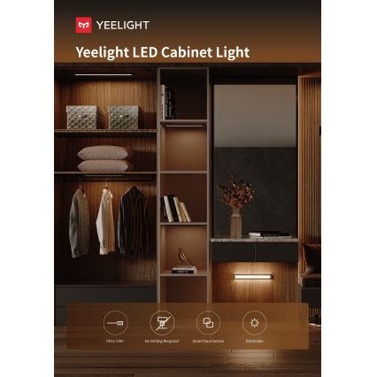 Yeelight - Éclairage de meuble à intensité variable rechargeable avec détecteur LED/1,8W/1100 mAh 4000K 20 cm noir