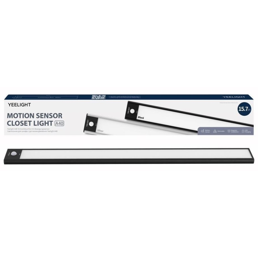 Yeelight - Réglette LED de meuble à intensité variable rechargeable avec détecteur LED/2,3W/1500 mAh 2700K 40 cm noir
