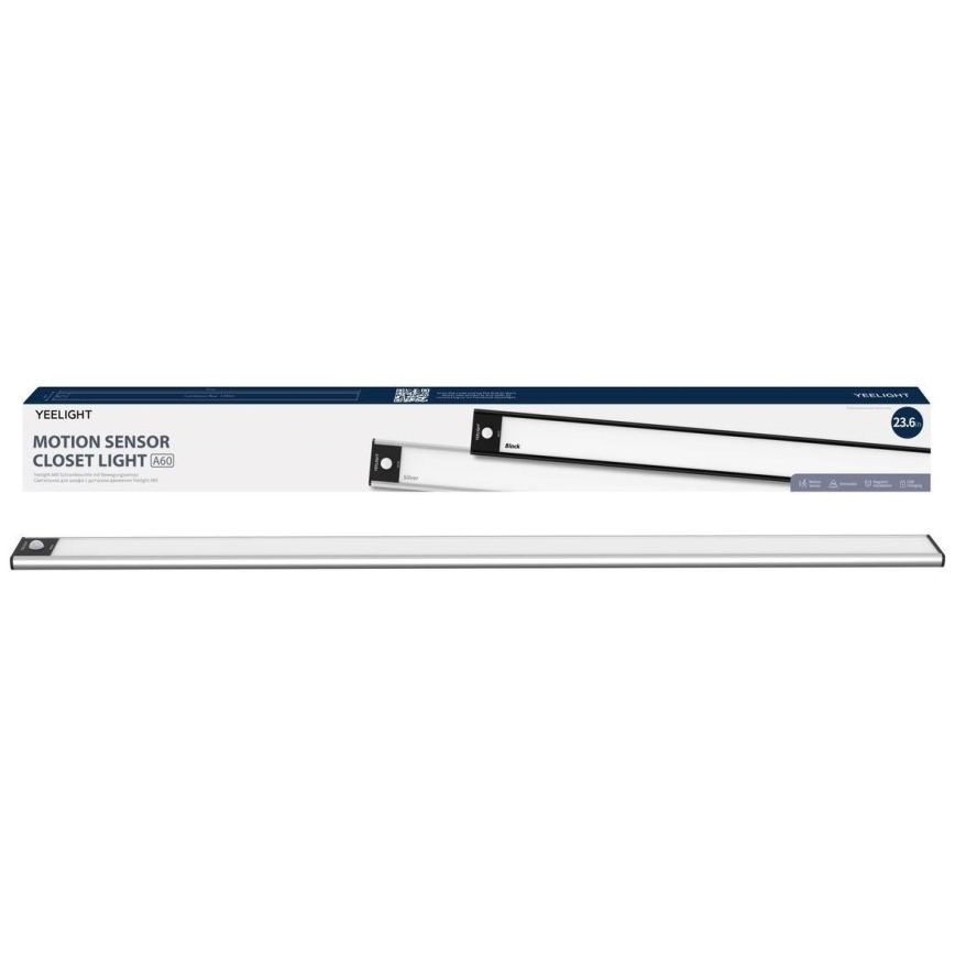 Yeelight - Réglette de meuble à intensité variable rechargeable avec détecteur LED/2,4W/2200 mAh 2700K 60 cm argent