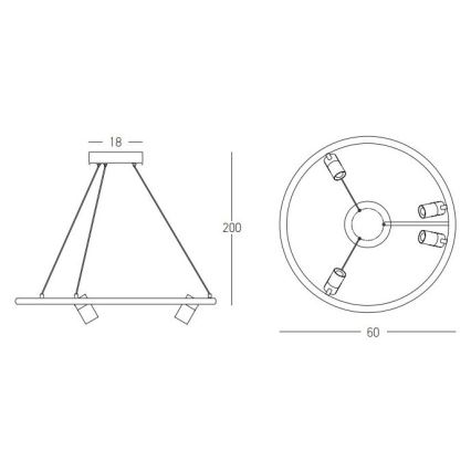 Zambelis 22012 - Suspension filaire à intensité variable LED/47W/230V diam. 60 cm noir