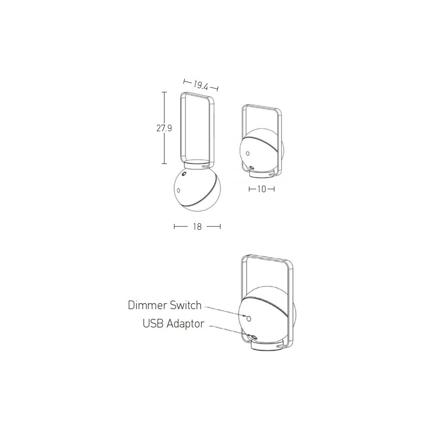 Zambelis E233 - Lampe à intensité variable extérieure LED/1,5W/3,7V 2600 mAh IP44 noir