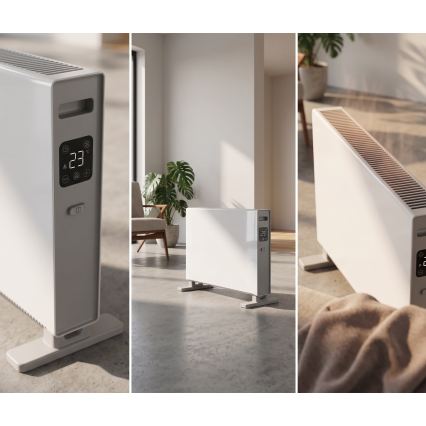 ZEVENTI - Chauffage électrique direct/convecteur avec écran LCD ECO/1250/2000W/230V blanc + télécommande