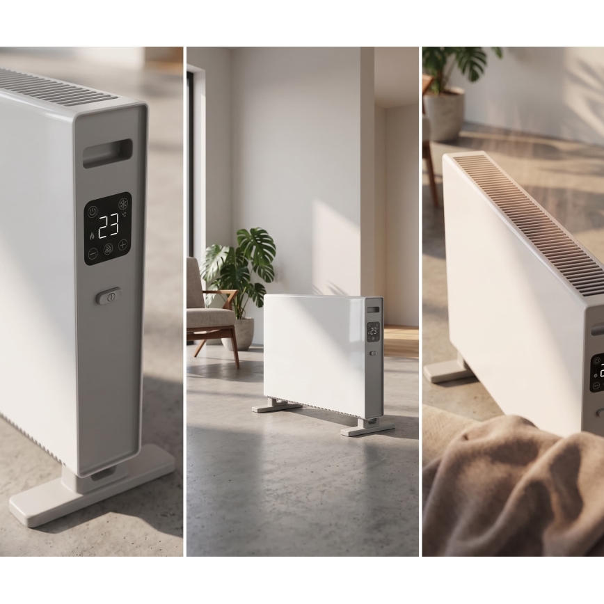 ZEVENTI - Chauffage électrique direct/convecteur avec écran LCD ECO/1250/2000W/230V blanc + télécommande