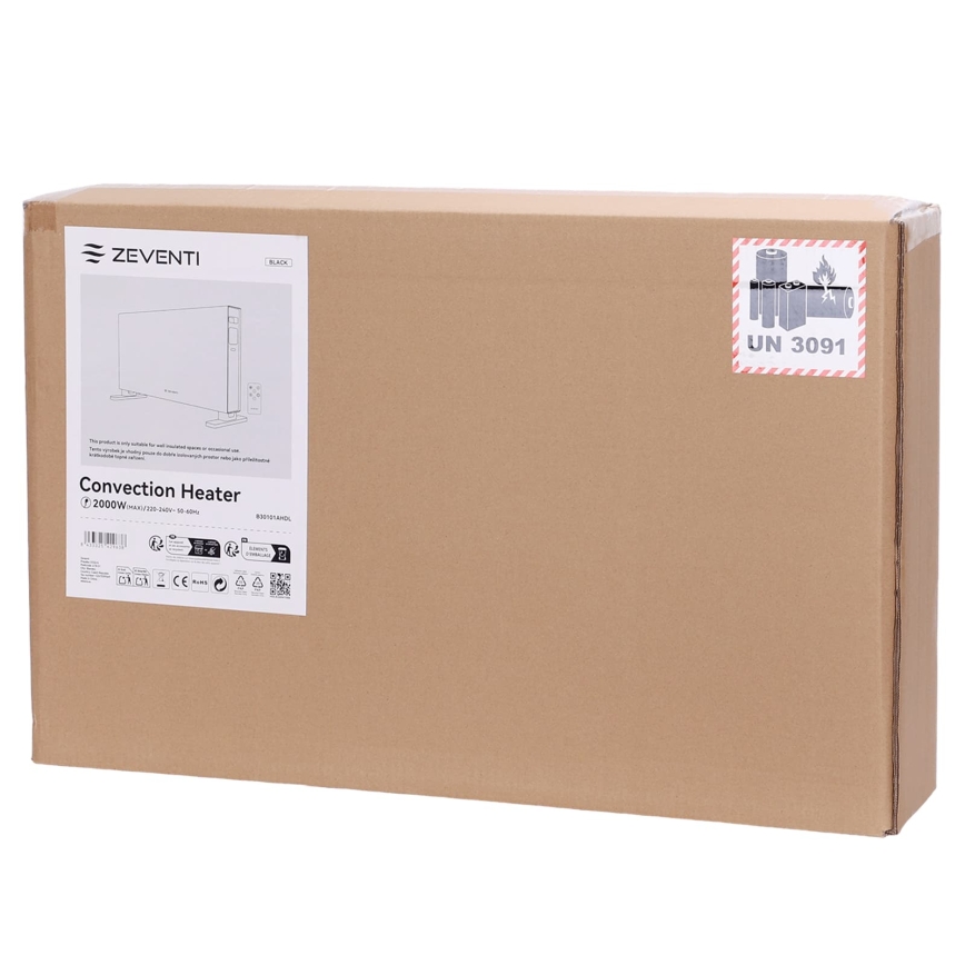 ZEVENTI - Chauffage électrique direct/convecteur avec écran LCD ECO/1250/2000W/230V blanc + télécommande