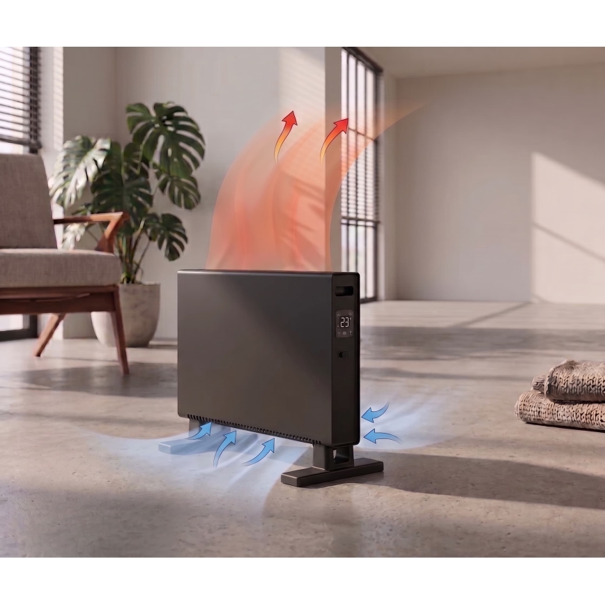 ZEVENTI - Radiateur/convecteur électrique avec écran LCD ECO/1250/2000W/230V noir + télécommande