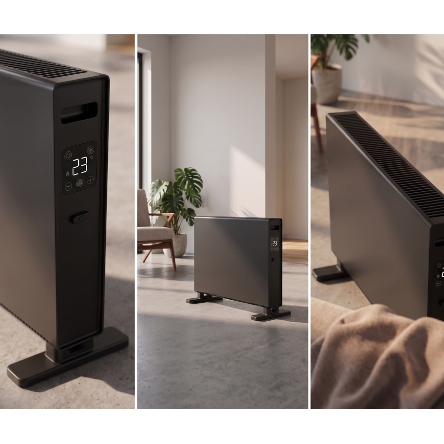 ZEVENTI - Radiateur/convecteur électrique avec écran LCD ECO/1250/2000W/230V noir + télécommande