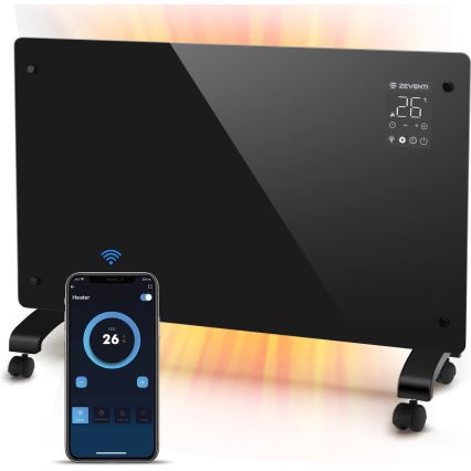 ZEVENTI - Radiateur électrique intelligent/convecteur avec écran LCD ECO/1000/2000 W/230 V Wi-Fi noir