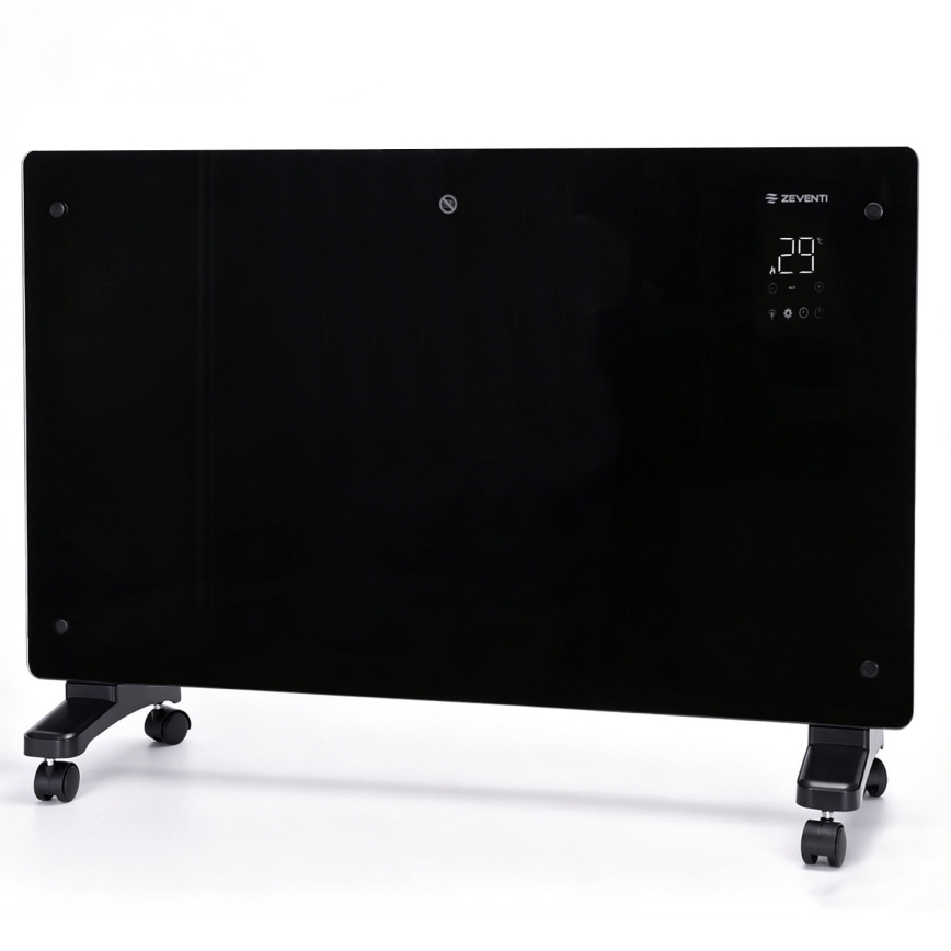 ZEVENTI - Radiateur électrique intelligent/convecteur avec écran LCD ECO/1000/2000 W/230 V Wi-Fi noir