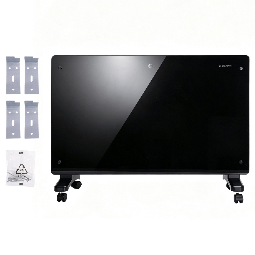 ZEVENTI - Radiateur électrique intelligent/convecteur avec écran LCD ECO/1000/2000 W/230 V Wi-Fi noir