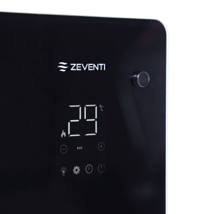 ZEVENTI - Radiateur électrique intelligent/convecteur avec écran LCD ECO/1000/2000 W/230 V Wi-Fi noir