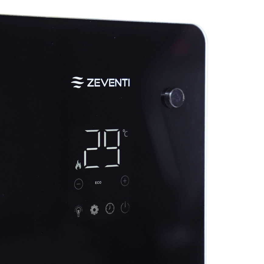 ZEVENTI - Radiateur électrique intelligent/convecteur avec écran LCD ECO/1000/2000 W/230 V Wi-Fi noir