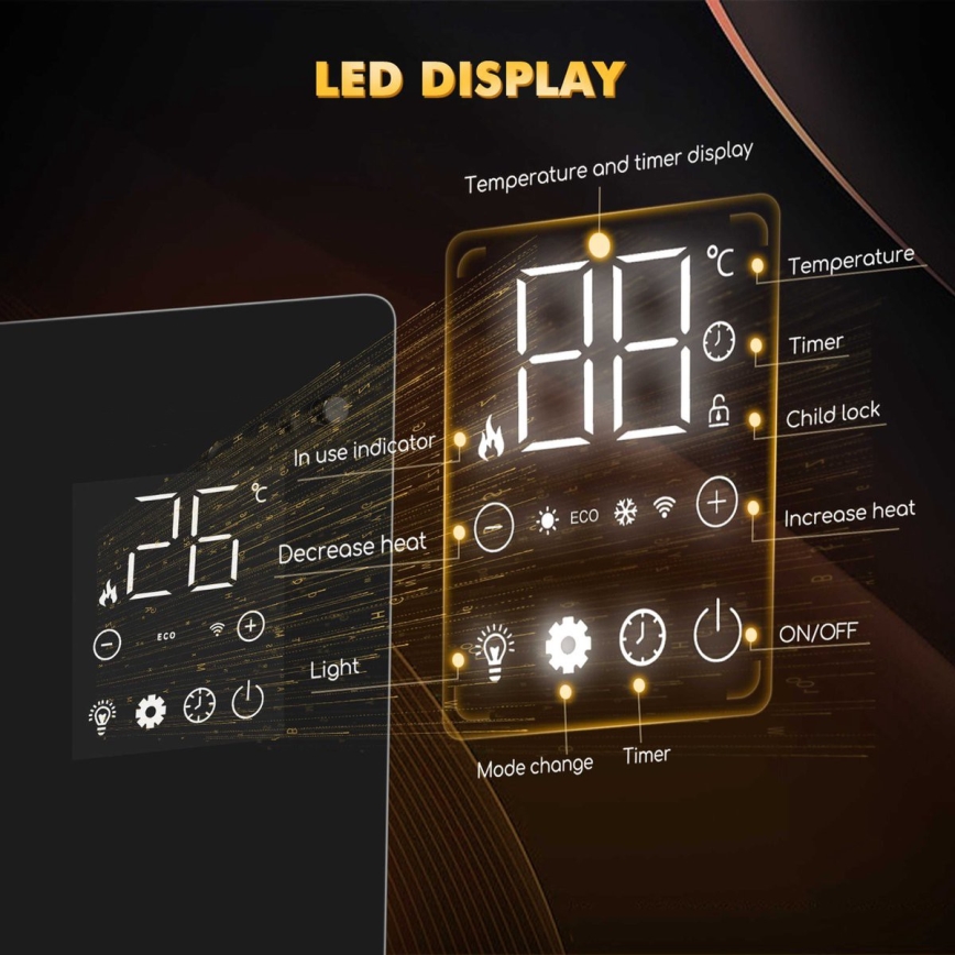 ZEVENTI - Radiateur/convecteur électrique intelligent avec écran LCD ECO/1000/2000W/230V Wi-Fi blanc