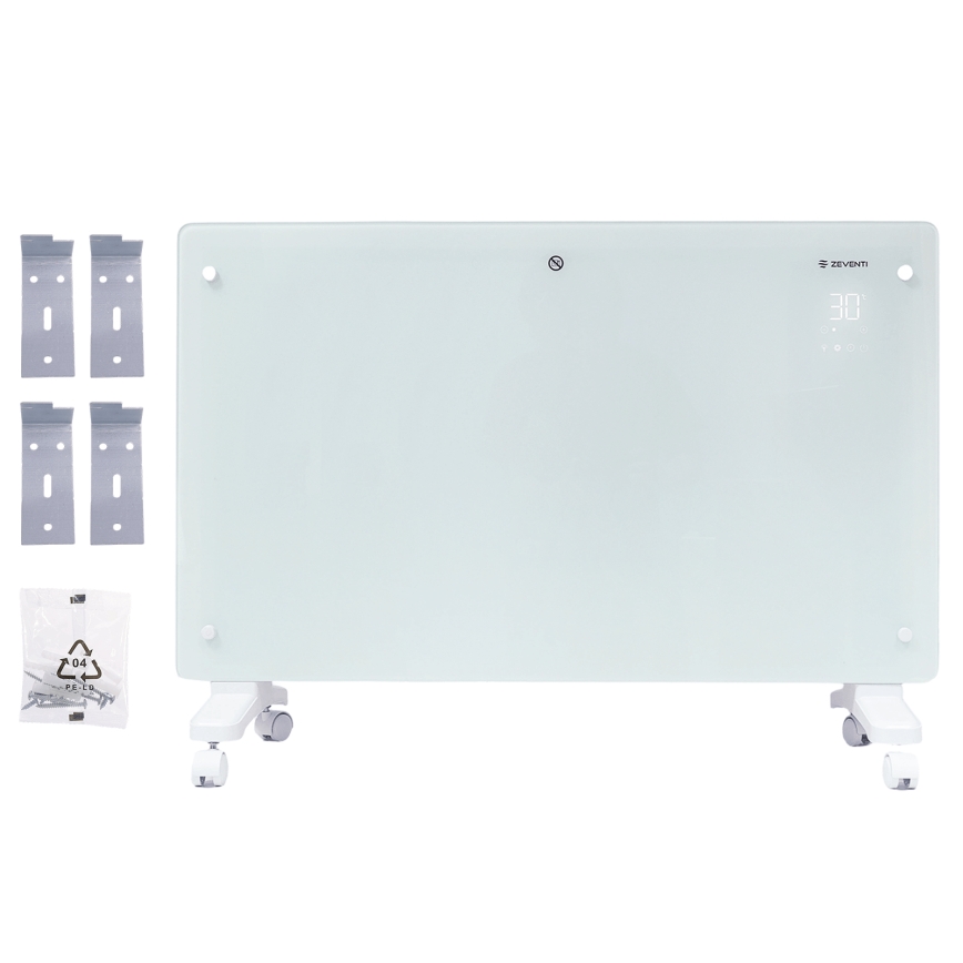 ZEVENTI - Radiateur/convecteur électrique intelligent avec écran LCD ECO/1000/2000W/230V Wi-Fi blanc