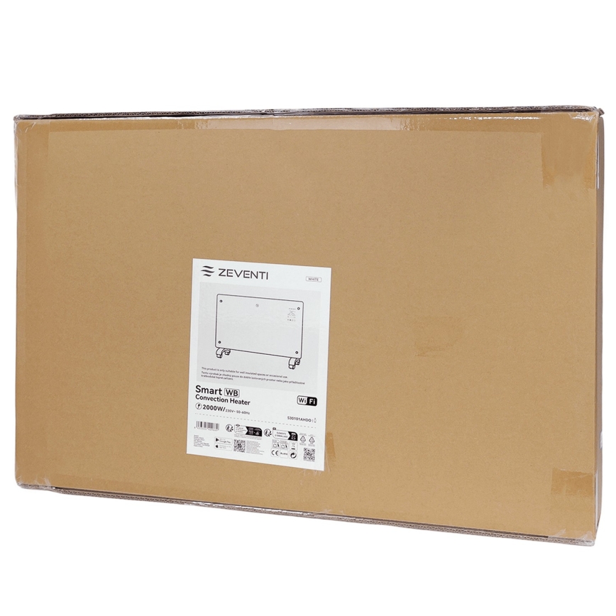 ZEVENTI - Radiateur/convecteur électrique intelligent avec écran LCD ECO/1000/2000W/230V Wi-Fi blanc