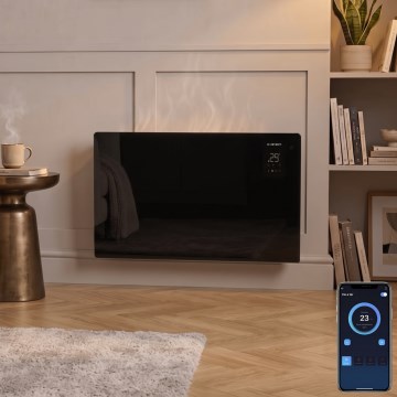 ZEVENTI - Convecteur/radiateur électrique mural intelligent avec écran LCD 1000/2000W/230V Wi-Fi noir