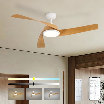 ZEVENTI - LED Ventilateur de plafond dimmable AERYS LED/24W/230V 3000/4000/6000K Wi-Fi Tuya blanc/chêne + télécommande