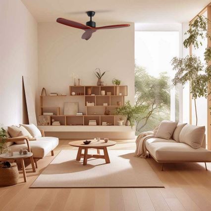 ZEVENTI - Ventilateur de plafond CUENCA Wi-Fi Tuya noir/chêne + Télécommande