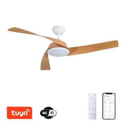 ZEVENTI - Ventilateur de plafond LED dimmable AERYS LED/24W/230V 3000/4000/6000K Wi-Fi Tuya blanc/chêne + télécommande