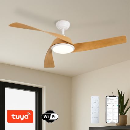 ZEVENTI - Ventilateur de plafond LED dimmable AERYS LED/24W/230V 3000/4000/6000K Wi-Fi Tuya blanc/chêne + télécommande