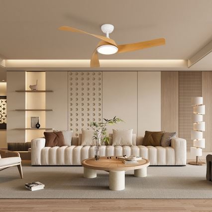 ZEVENTI - Ventilateur de plafond LED dimmable AERYS LED/24W/230V 3000/4000/6000K Wi-Fi Tuya blanc/chêne + télécommande