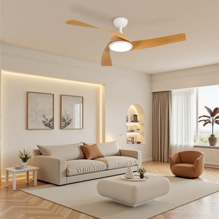 ZEVENTI - Ventilateur de plafond LED dimmable AERYS LED/24W/230V 3000/4000/6000K Wi-Fi Tuya blanc/chêne + télécommande
