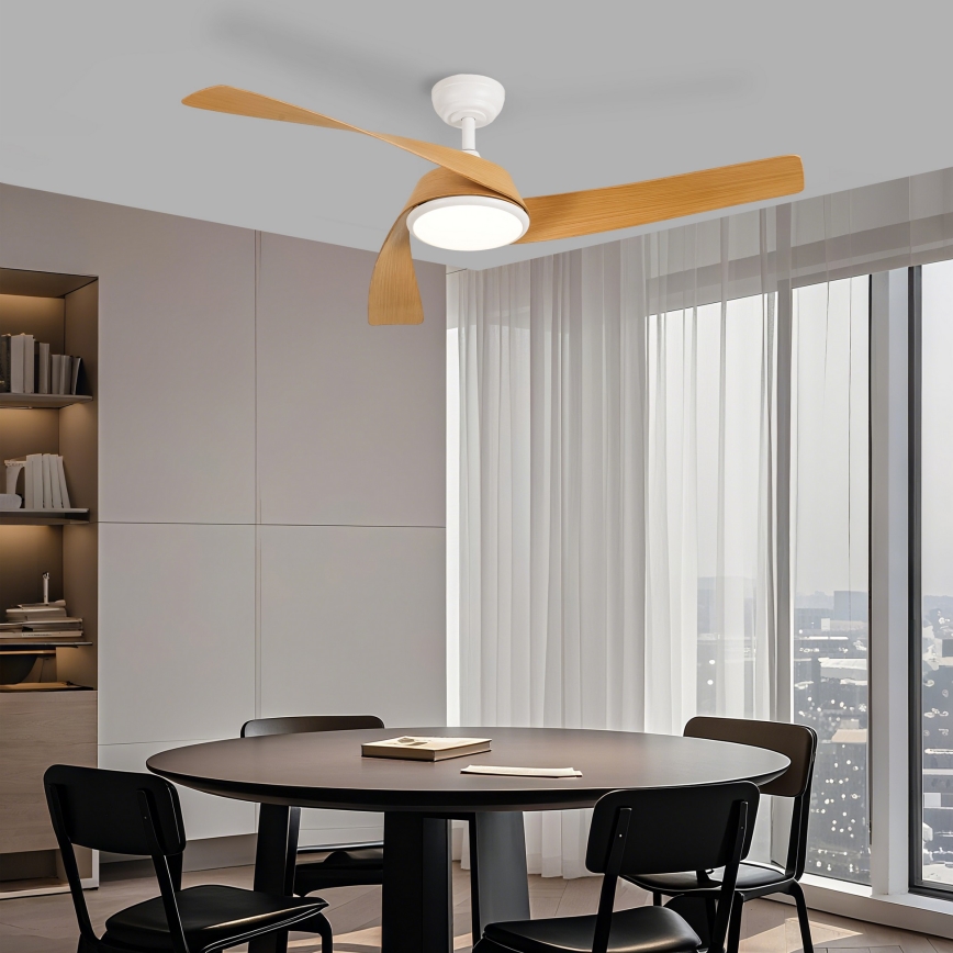 ZEVENTI - Ventilateur de plafond LED dimmable AERYS LED/24W/230V 3000/4000/6000K Wi-Fi Tuya blanc/chêne + télécommande