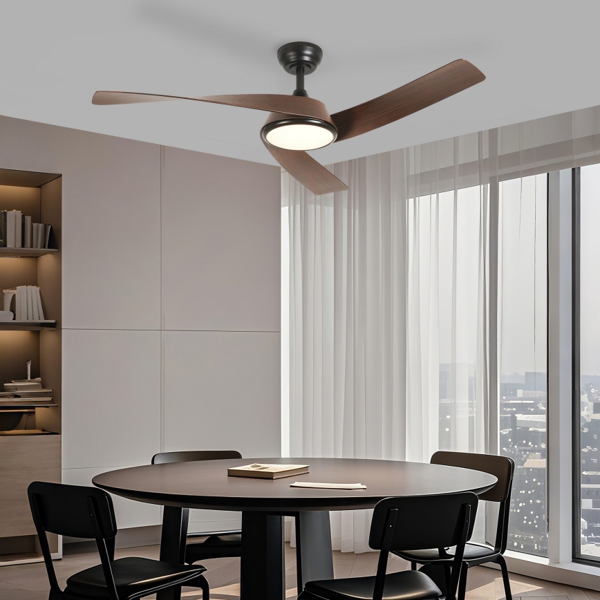 ZEVENTI - Ventilateur de plafond LED dimmable AERYS LED/24W/230V 3000/4000/6000K Wi-Fi Tuya noir/noyer + télécommande