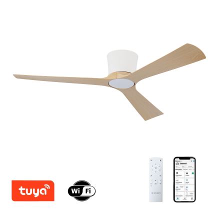 ZEVENTI - Ventilateur de plafond LED à intensité variable AUREX LED/24W/230V 3000/4000/6000K Wi-Fi Tuya blanc/chêne + télécommande