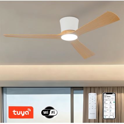 ZEVENTI - Ventilateur de plafond LED à intensité variable AUREX LED/24W/230V 3000/4000/6000K Wi-Fi Tuya blanc/chêne + télécommande