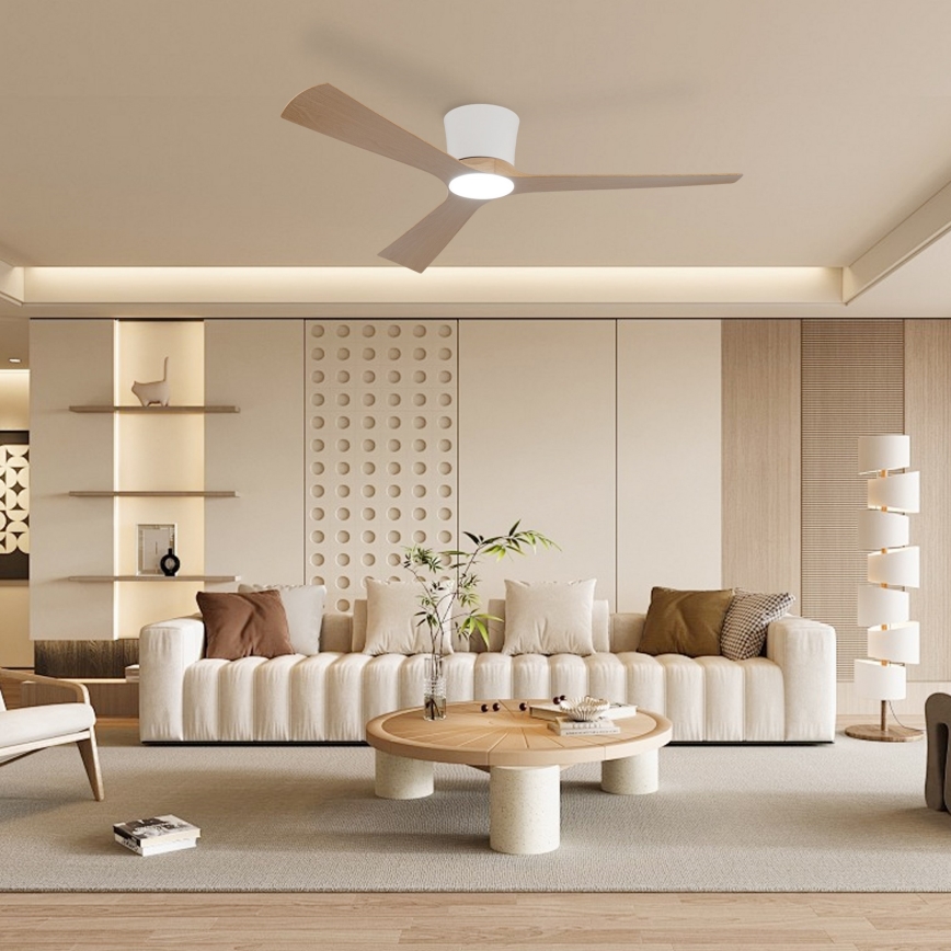 ZEVENTI - Ventilateur de plafond LED à intensité variable AUREX LED/24W/230V 3000/4000/6000K Wi-Fi Tuya blanc/chêne + télécommande