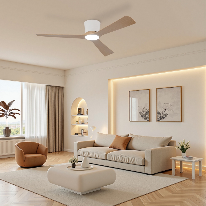 ZEVENTI - Ventilateur de plafond LED à intensité variable AUREX LED/24W/230V 3000/4000/6000K Wi-Fi Tuya blanc/chêne + télécommande