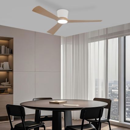 ZEVENTI - Ventilateur de plafond LED à intensité variable AUREX LED/24W/230V 3000/4000/6000K Wi-Fi Tuya blanc/chêne + télécommande