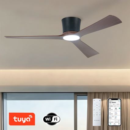 ZEVENTI - Ventilateur de plafond LED dimmable AUREX LED/24W/230V 3000/4000/6000K Wi-Fi Tuya noir/noyer + télécommande